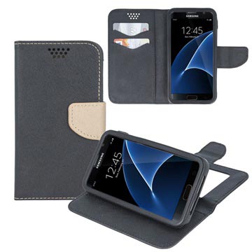 Smart & Fancy Universaali Smartphone Lompakkokotelo - 5.5" - Musta / Beige