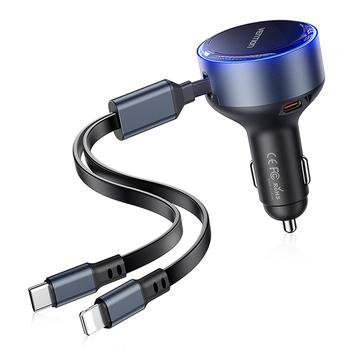 Vention FFOB0 PD 30W nopea autolaturi USB-C- ja Lightning-kaapeleilla - musta