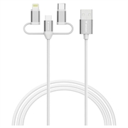Verbatim Essentials 3-in-1 -kaapeli - USB-A - Micro-B, USB-C, Lightning - 18W, 1m - valkoinen