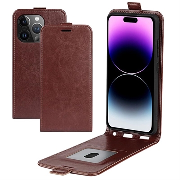iPhone 15 Pro Pystysuora Lompakkokotelo Korttipaikalla - Ruskea