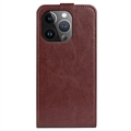 iPhone 15 Pro Max Pystysuora Lompakkokotelo Korttipaikalla - Ruskea