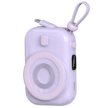 WIWU Wi-P041 Pieni etanan magneettinen langaton tehopankki USB-C-kaapelilla - 15W/9600mAh - violetti