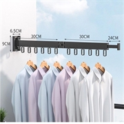 Seinäkiinnitteinen vaateteline / kuivausteline alumiinista - kokoontaitettava, 2 niveltä - musta