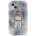 3D Plush Karvainen Talvi iPhone 14 Plus TPU Kotelo - Harmaa Spaceman