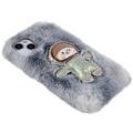 3D Plush Karvainen Talvi iPhone 14 Plus TPU Kotelo - Harmaa Spaceman