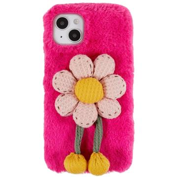 3D Plush Karvainen Talvi iPhone 14 Plus TPU Kotelo - Kirkkaan Pinkit Kukat