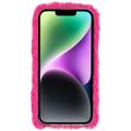 3D Plush Karvainen Talvi iPhone 14 Plus TPU Kotelo - Kirkkaan Pinkit Kukat