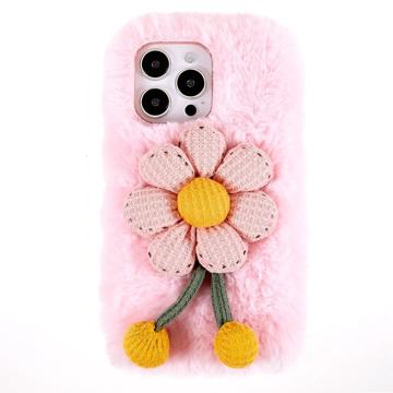 3D Plush Karvainen Talvi iPhone 14 Pro Max - Pinkki Kukka