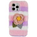 3D Plush Karvainen talvi iPhone 14 Pro TPU Kotelo - Pinkki Rosa