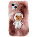 3D Plush Karvainen talvi iPhone 14 TPU Kotelo - Ruskea Bear