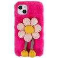 3D Plush Karvainen talvi iPhone 14 TPU Kotelo - Kirkkaan pinkit kukat