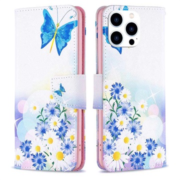 Wonder Sarja iPhone 14 Pro Lompakkokotelo - Sininen Perhoset