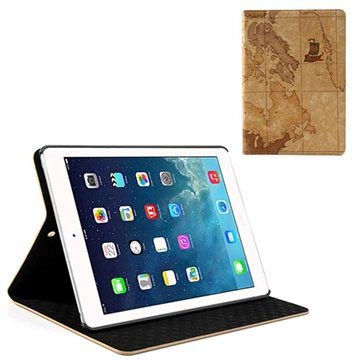 iPad Air World Map Folio Kotelo - Ruskea