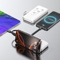 Wozinsky W11-W 10000mAh:n varavirtalähde, mukana 4 kaapelia, puhelinteline ja LED-taskulamppu - valkoinen