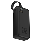 Wozinsky W8 30W:n 30000mAh:n varavirtalähde, kolmella liitännällä - musta