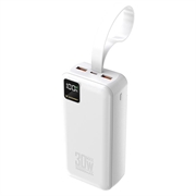 Wozinsky W8 30W:n varavirtalaturi, 30000mAh, kolmella liitännällä - valkoinen