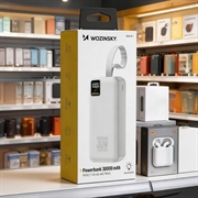 Wozinsky W8 30W:n varavirtalaturi, 30000mAh, kolmella liitännällä - valkoinen