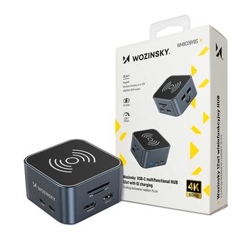 Wozinsky WHBC09Y8S Monikäyttöinen 12-in-1 USB-C-keskitin 15W langattomalla latauksella - harmaa