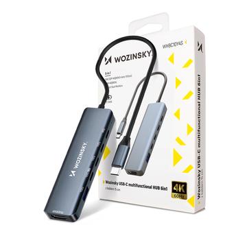 Wozinsky WHBC10Y4S Monitoiminen 6-in-1 USB-C-keskitin - harmaa