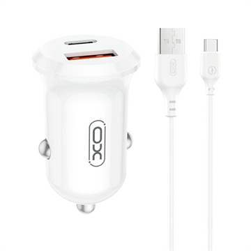 XO CC69 30W kaksiliitäntäinen autolaturi USB-C-kaapelilla varustettuna