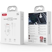 XO CC69 30W kaksiliitäntäinen autolaturi USB-C-kaapelilla varustettuna