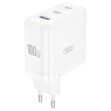XO CE35 100W PD seinälaturi - 2x USB-C & USB-A - Valkoinen