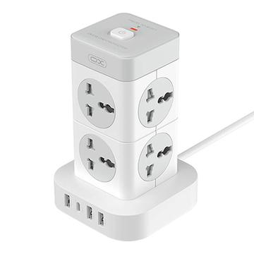 XO WL21 Power Strip 8x AC-pistorasialla - 3x USB-A, USB-C - Valkoinen