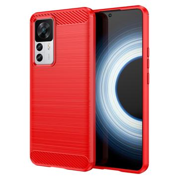 Xiaomi 12T/12T Pro Harjattu TPU Suojakuori - Hiilikuitu - Punainen