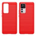 Xiaomi 12T/12T Pro Harjattu TPU Suojakuori - Hiilikuitu - Punainen