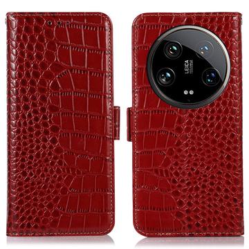 Xiaomi 14 Ultra Crocodile Lompakkomallinen Nahkakotelo kanssa RFID - Punainen