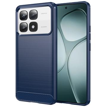 Xiaomi 14T Pro Harjattu TPU Suojakuori - Hiilikuitu - Sininen