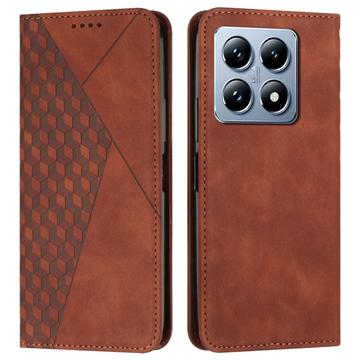 Xiaomi 14T Rhombus kuvio lompakkokotelo magneettisuljin - ruskea