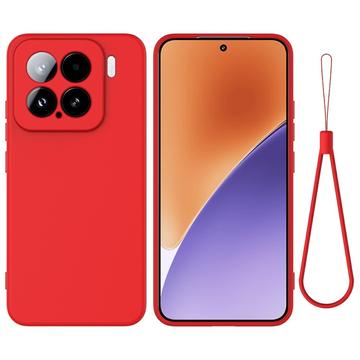 Xiaomi 15 Nestemäinen silikonikotelo käsihihnalla - punainen