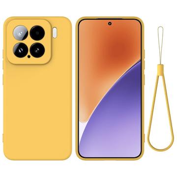 Xiaomi 15 Nestemäinen silikonikotelo käsihihnalla - keltainen