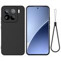 Xiaomi 15 Pro Nestemäinen silikonikotelo käsihihnalla - Musta