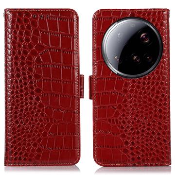 Xiaomi 15 Ultra Crocodile Lompakkomallinen Nahkakotelo kanssa RFID - Punainen