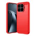 Xiaomi 17T Harjattu TPU Suojakuori - Hiilikuitu - punainen