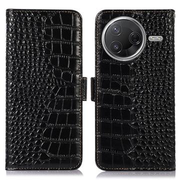 Xiaomi Poco F7 Pro Crocodile Lompakkomallinen Nahkakotelo kanssa RFID - Musta
