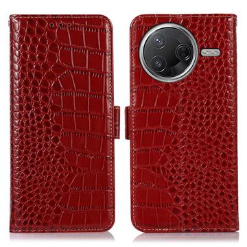 Xiaomi Poco F7 Pro Crocodile Lompakkomallinen Nahkakotelo kanssa RFID - Punainen