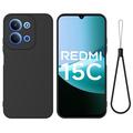Xiaomi Redmi 15C Nestemäinen silikonikotelo käsihihnalla - Musta
