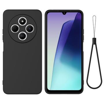 Xiaomi Redmi A3 Pro Nestemäinen silikonikotelo käsihihnalla - Musta