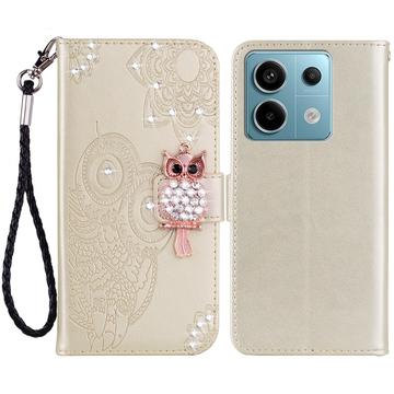 Xiaomi Redmi Note 13 Pöllö strassi lompakko kotelo - Kulta