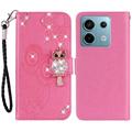 Xiaomi Redmi Note 13 Pro/Poco X6 Pöllö strassi lompakko kotelo - Kuuma Pinkki