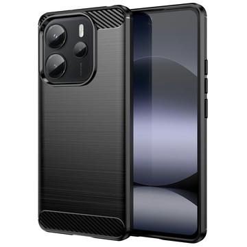 Xiaomi Redmi Note 14 4G Harjattu TPU Suojakuori - Hiilikuitu - Musta