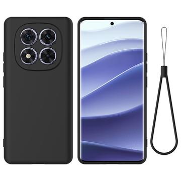 Xiaomi Redmi Note 14 Pro 5G, Poco X7 Nestemäinen silikonikotelo käsihihnalla - Musta