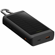 Xtorm Go2 -sarjan 10000mAh:n aurinkokäyttöinen varavirtalähde/taskulamppu - 20W, USB-C, USB-A - musta