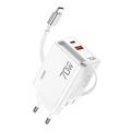 Xundd XDCH-109 70W GaN-pikalaturi USB-C-kaapelilla - EU-pistoke - Valkoinen