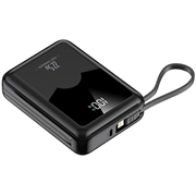 YM-1422 Mini-varavirtalähde 20000mAh - USB-C- ja Lightning-kaapelit - musta