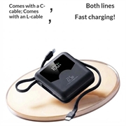 YM-1422 Mini-varavirtalähde 20000mAh - USB-C- ja Lightning-kaapelit - musta