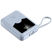 YM-1422 Mini powerbank 20000mAh - USB-C- ja Lightning-kaapelit - sininen